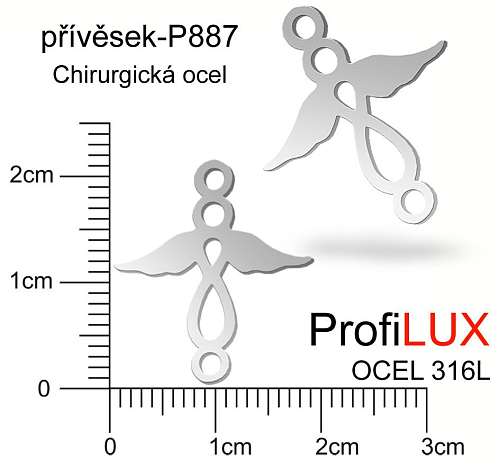 Přívěsek Chirurgická Ocel ozn-P887 ANDĚL velikost  21x24mm. Řada přívěsků ProfiLUX