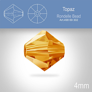 PRECIOSA Bicone MC BEAD (sluníčko) velikost 4mm. Barva TOPAZ. Balení 31ks .