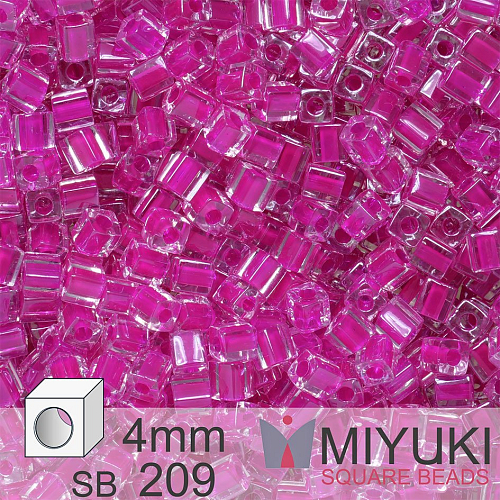 Korálky Miyuki SQUARE Beads 4mm. Barva Fuchsia Lined Crystal SB209. Balení 5g.