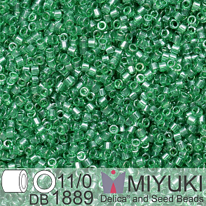 Korálky Miyuki Delica 11/0. Barva Tr Green Luster  DB1889. Balení 5g.