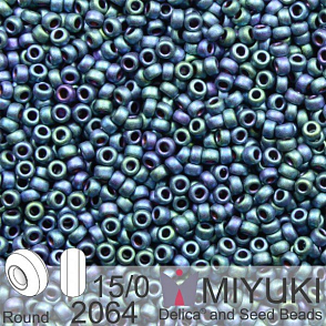 Korálky Miyuki Round 15/0. Barva 2064 Matte Met Blue Green Iris. Balení 5g