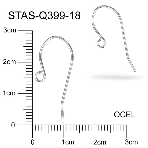 Afroháček s očkem  OCEL ozn.-STAS-Q399 18. Velikost 27x12mm. Síla drátu 0,7mm. Velikost očka vn. průměr 2,0mm