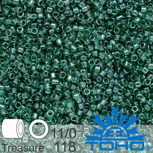 Korálky TOHO tvar TREASURE (válcové). Velikost 11/0. Barva č. 118-Trans-Lustered Green Emerald . Balení 5g.