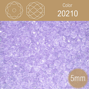 Korálky BROUŠENÉ 5mm. Barva 20210. Průhledná fialová. Balení 80Ks.
