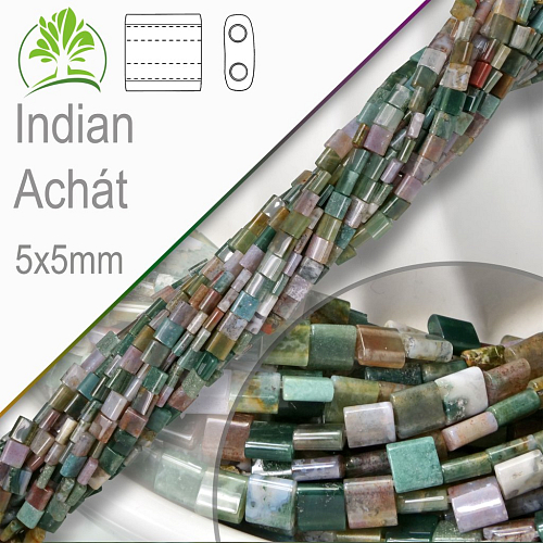 Minerální korálky tvarované Indian Achát. Velikost 5x5mm čtvercové korálky s dvěma otvory. Balení 10Ks