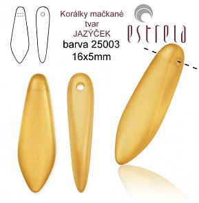 Korálky mačkané tvar JAZÝČEK. Velikost 16x5mm. Barva voskovaná ČAJOVÁ 25003. Balení 20Ks.