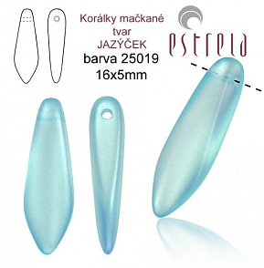 Korálky mačkané tvar JAZÝČEK. Velikost 16x5mm. Barva voskovaná MODRÁ azurová 25019. Balení 20Ks.