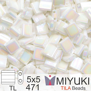 Korálky MIYUKI tvar TILA BEADS velikost 5x5mm. Barva TL 471 White Pearl AB. Balení 5g.