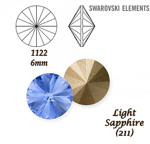 SWAROVSKI ELEMENTS RIVOLI 1122 SS29 barva LIGHT SAPPHIRE (211) velikost 6mm.