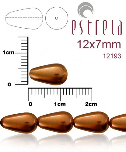 VOSKOVANÉ korále tvar kapka. Velikost 12x7mm. Barva 12193 (hnědá měděná). Balení 10ks na návleku. 