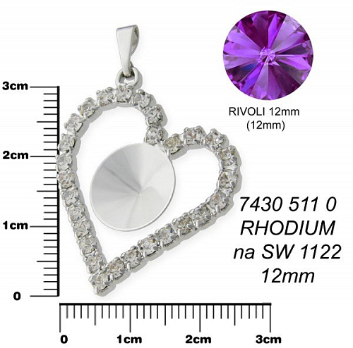 SRDCE S ZIRKONY na RIVOLKU  12mm .. Barva rhodium. Ozn-7430-511-0. 