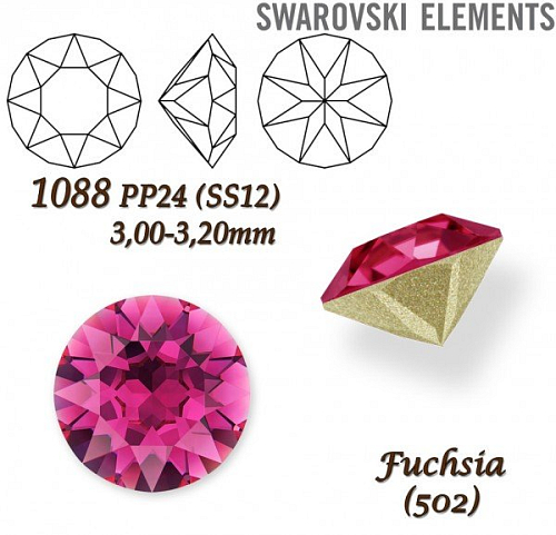 SWAROVSKI ELEMENTS 1088 XIRIUS Chaton PP24 (SS12)  3,00-3,20mm barva FUCHSIA (502). 