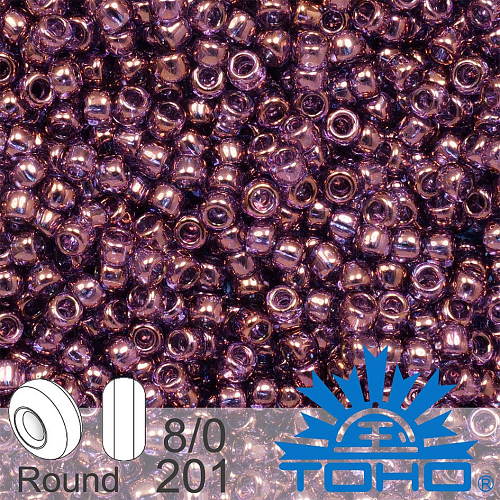 Korálky TOHO tvar ROUND (kulaté). Velikost 8/0. Barva č. 201-Gold-Lustered Amethyst. Balení 10g.