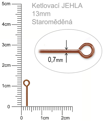 Ketlovací JEHLA  velikost 13mm. Barva staroměděná.