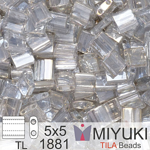 Korálky MIYUKI tvar TILA BEADS velikost 5x5mm. Barva TL 1881 Transparent Silver Gray Gold Luster. Balení 5g.