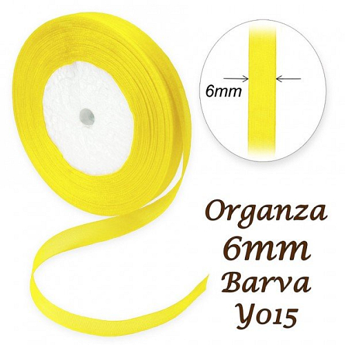 ORGANZA stuha šířka 6mm. Číslo Y015 barva ŽLUTÁ SVĚTLÁ. 